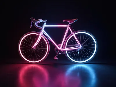 Neon Glowing Bicycle Against Dark Background