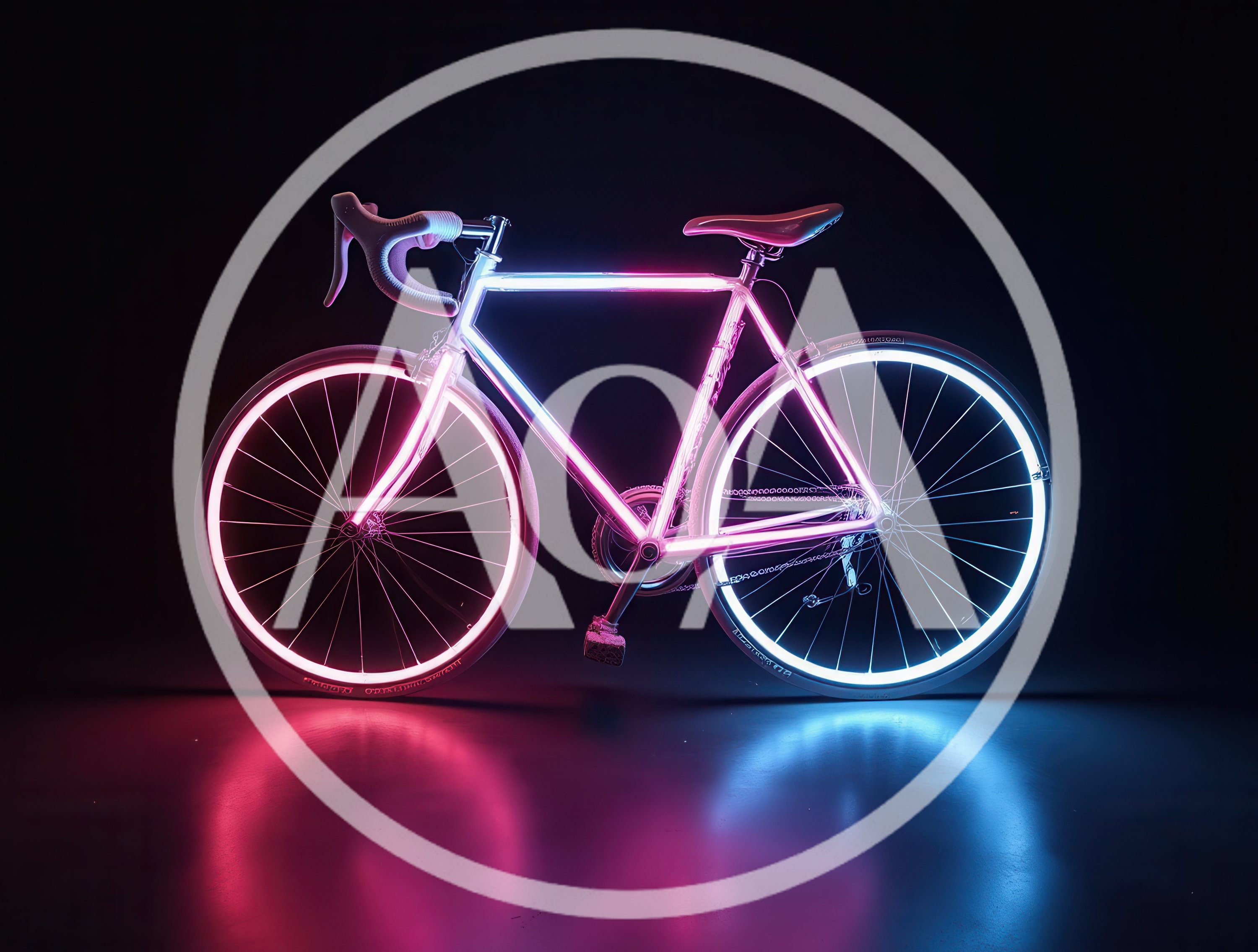 Neon Glowing Bicycle Against Dark Background