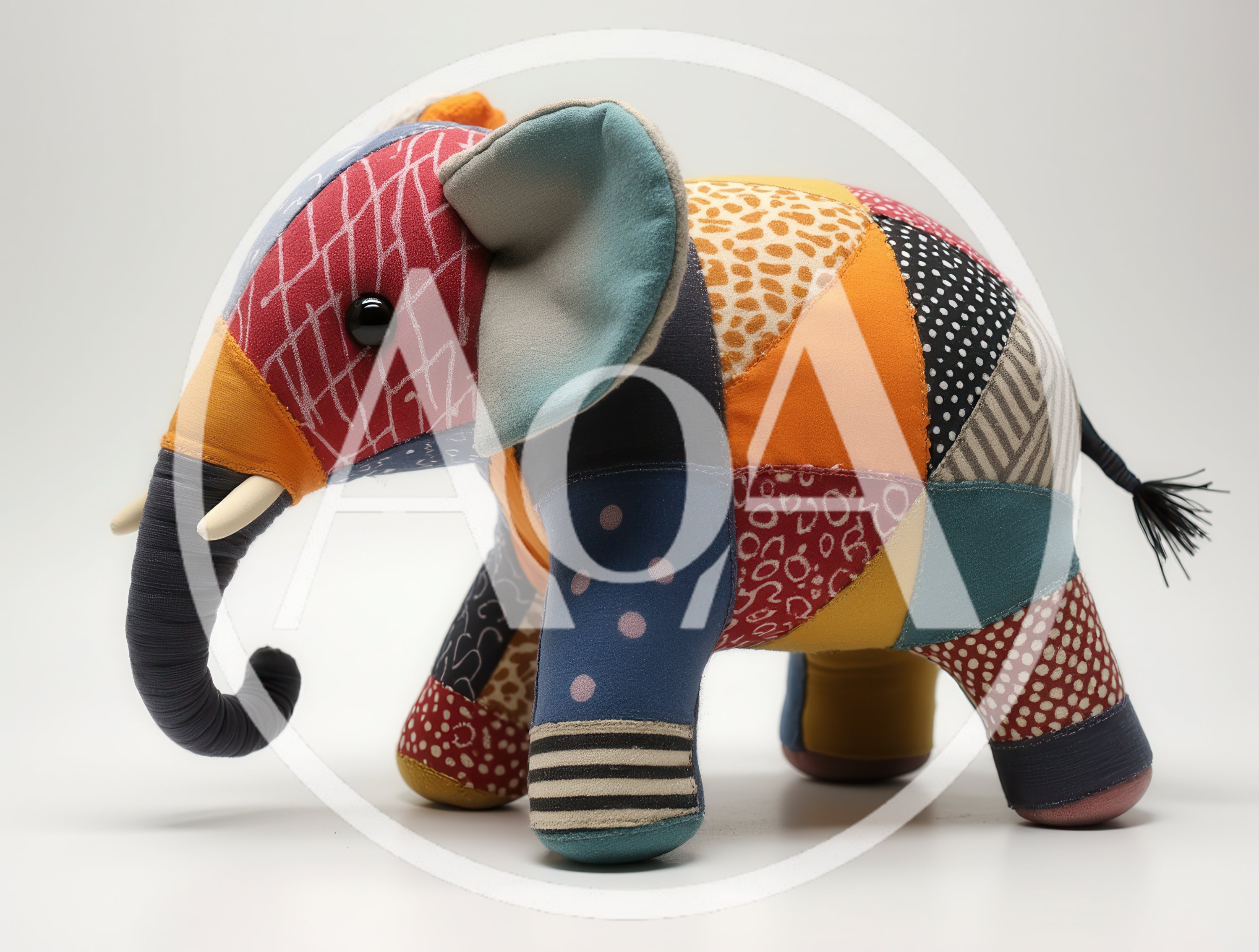 Patchwork Fabric Elephant Toy On White Background