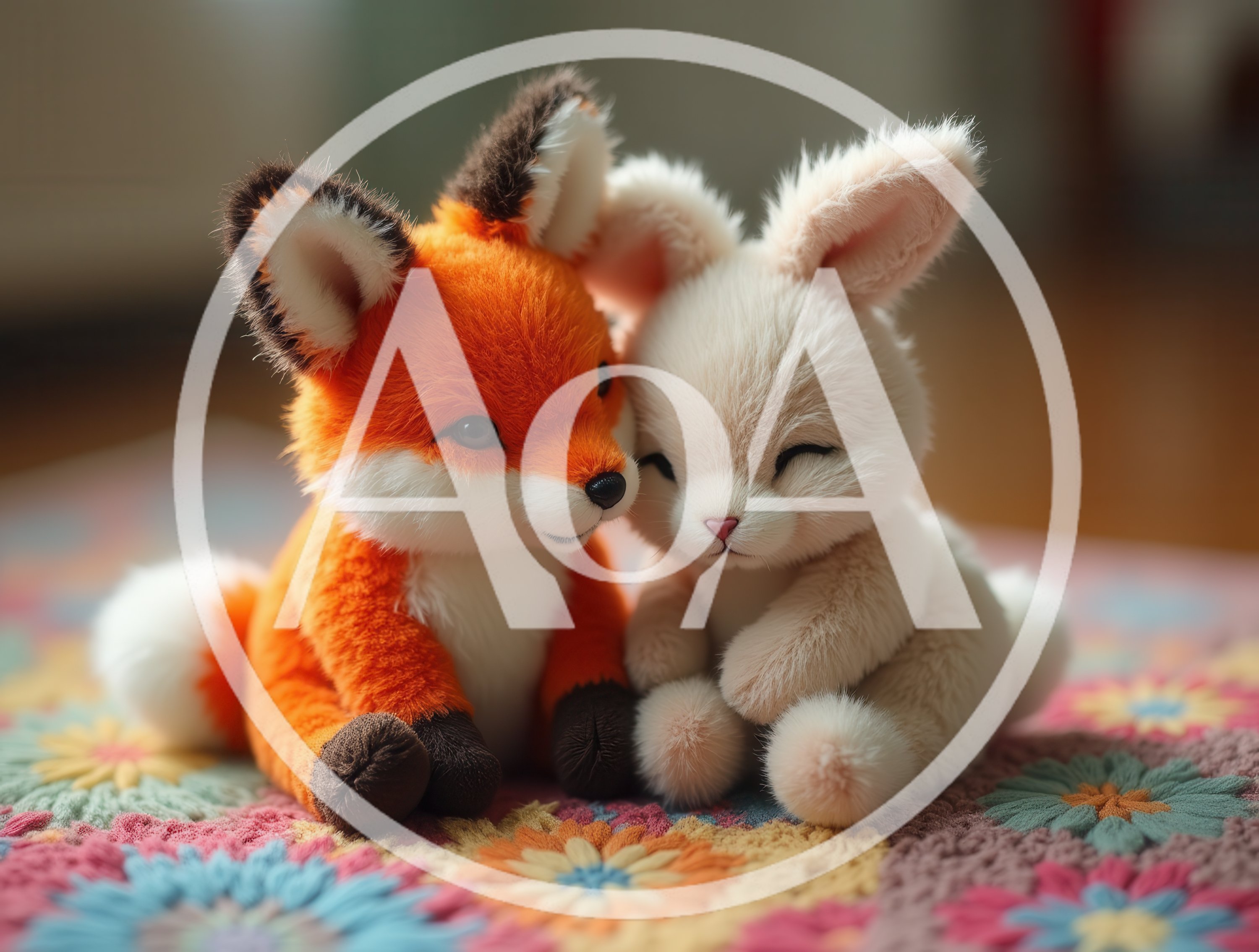 Plush Fox and Rabbit Sitting Together