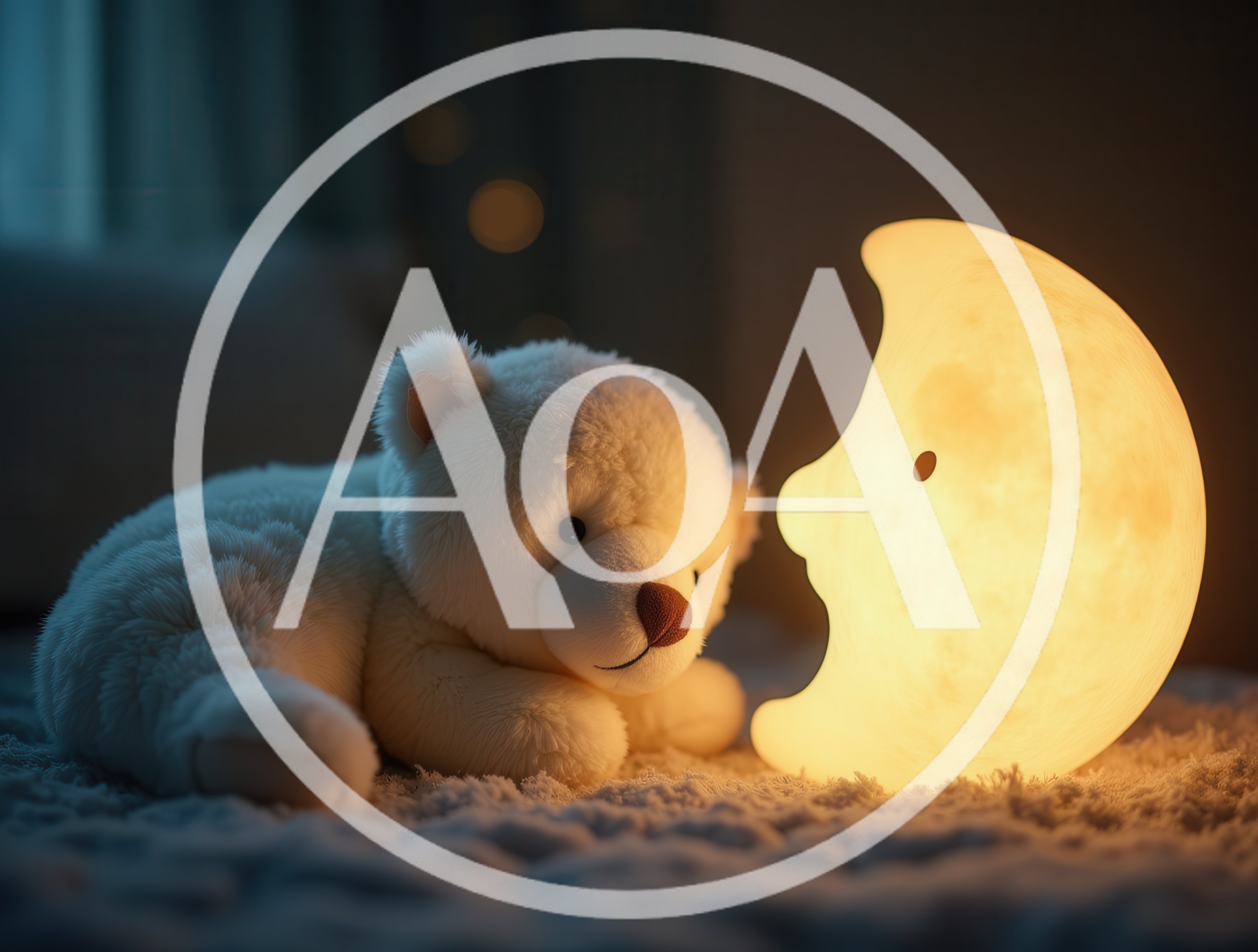 Cute Teddy Bear Beside A Glowing Moon Night Light