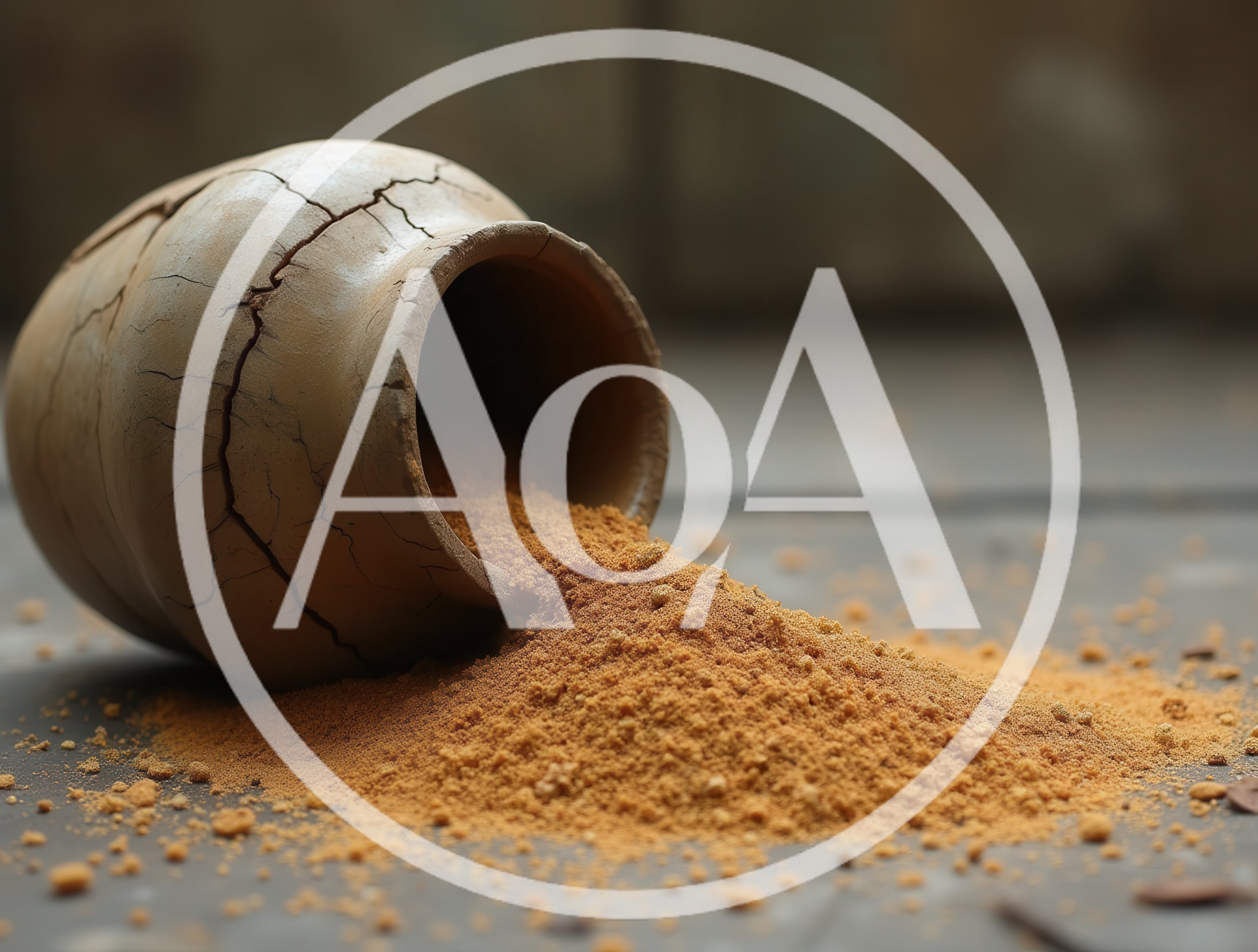 Cracked Clay Pot Spilling Brown Granular Powder