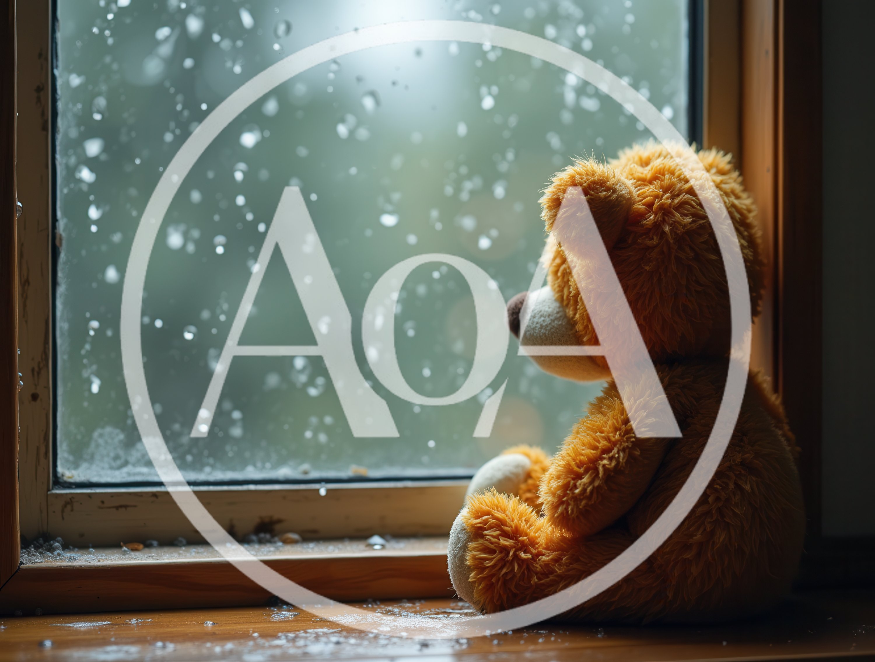 Lonely Teddy Bear Sitting By A Rainy Window