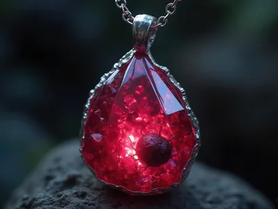 Glowing Red Gemstone Pendant With Internal Insect Inclusion