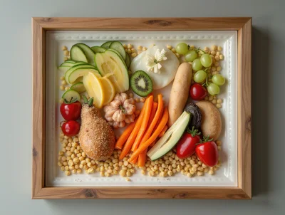 Fresh Vegetable And Fruit Platter On Wooden Tray