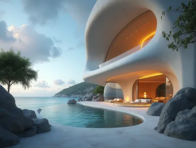 Modern Organic Architecture Villa With Infinity Pool