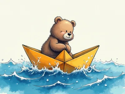 Cute Teddy Bear Sailing In A Paper Boat