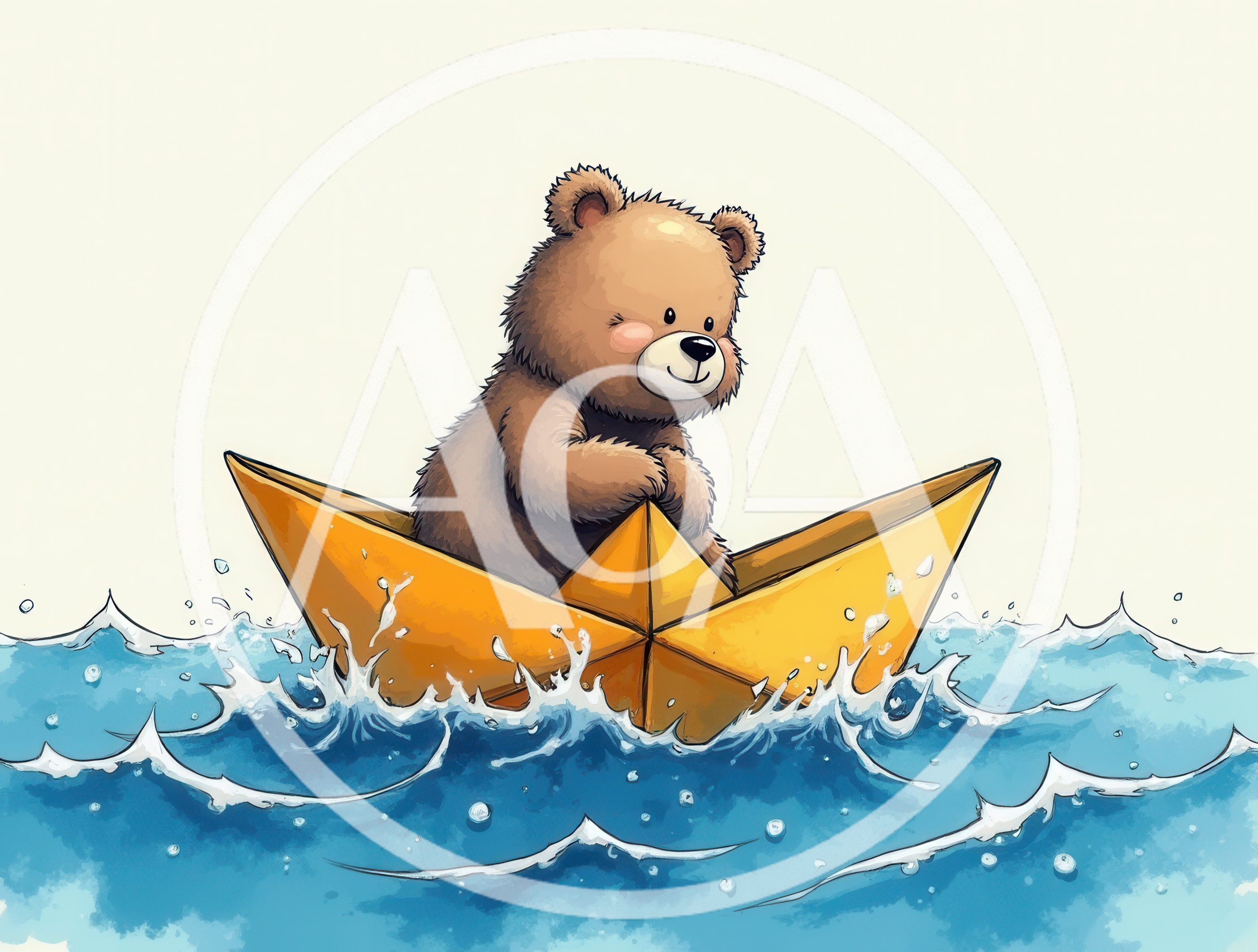 Cute Teddy Bear Sailing In A Paper Boat