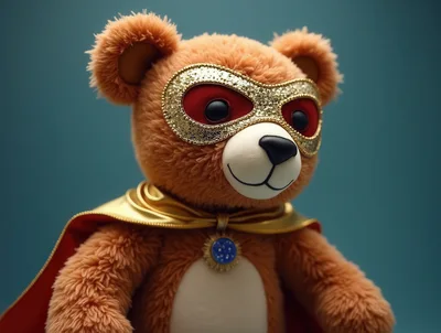 Superhero Teddy Bear With Gold Mask And Cape