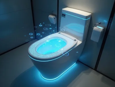Futuristic Smart Toilet With Glowing Blue LED Lighting