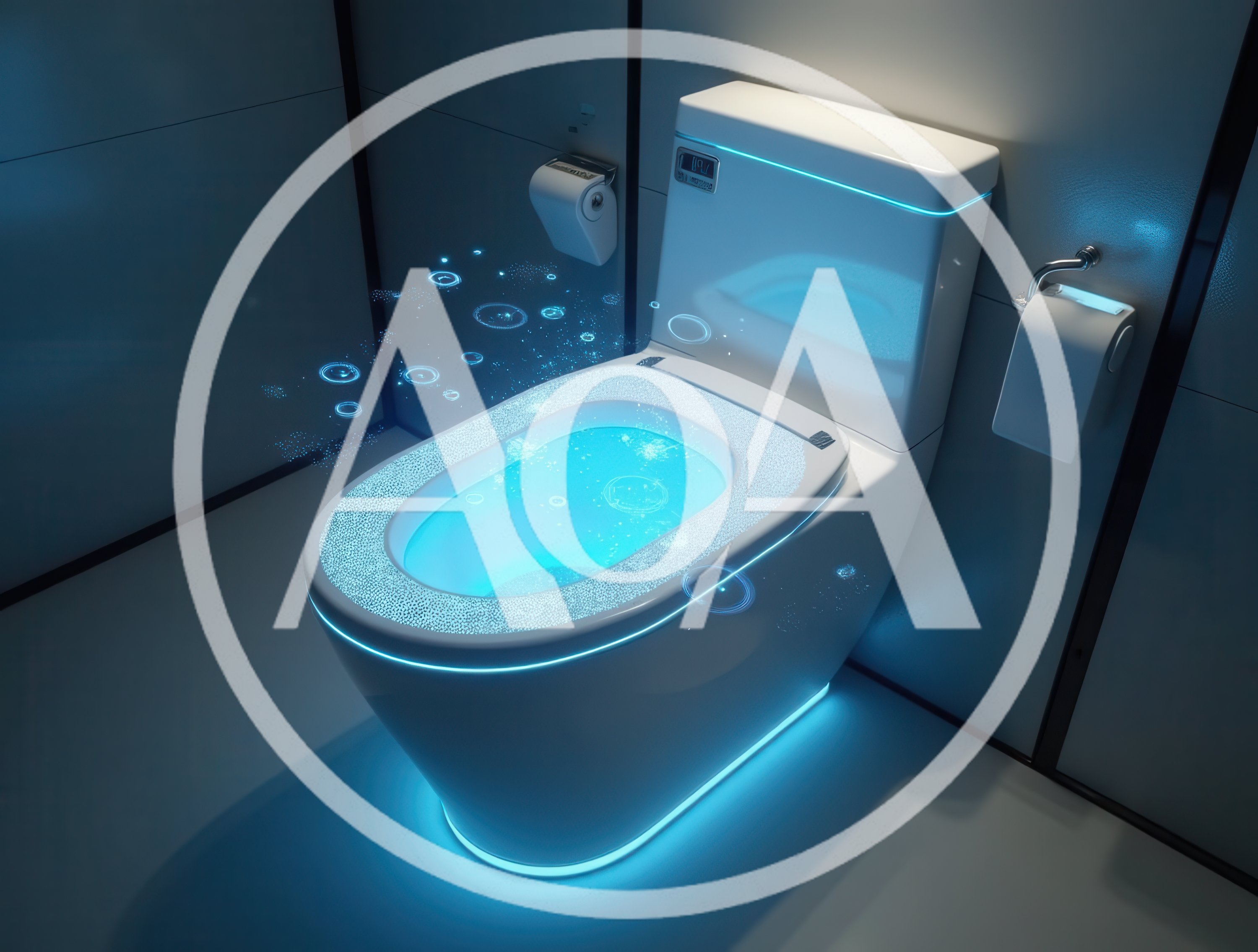 Futuristic Smart Toilet With Glowing Blue LED Lighting