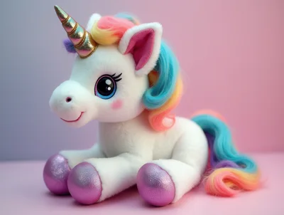 Cute Plush Unicorn Toy With Rainbow Mane