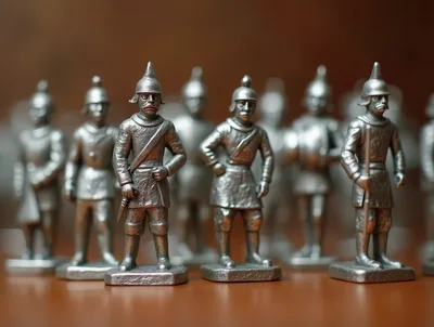 Vintage Metal Toy Soldiers Standing In Formation