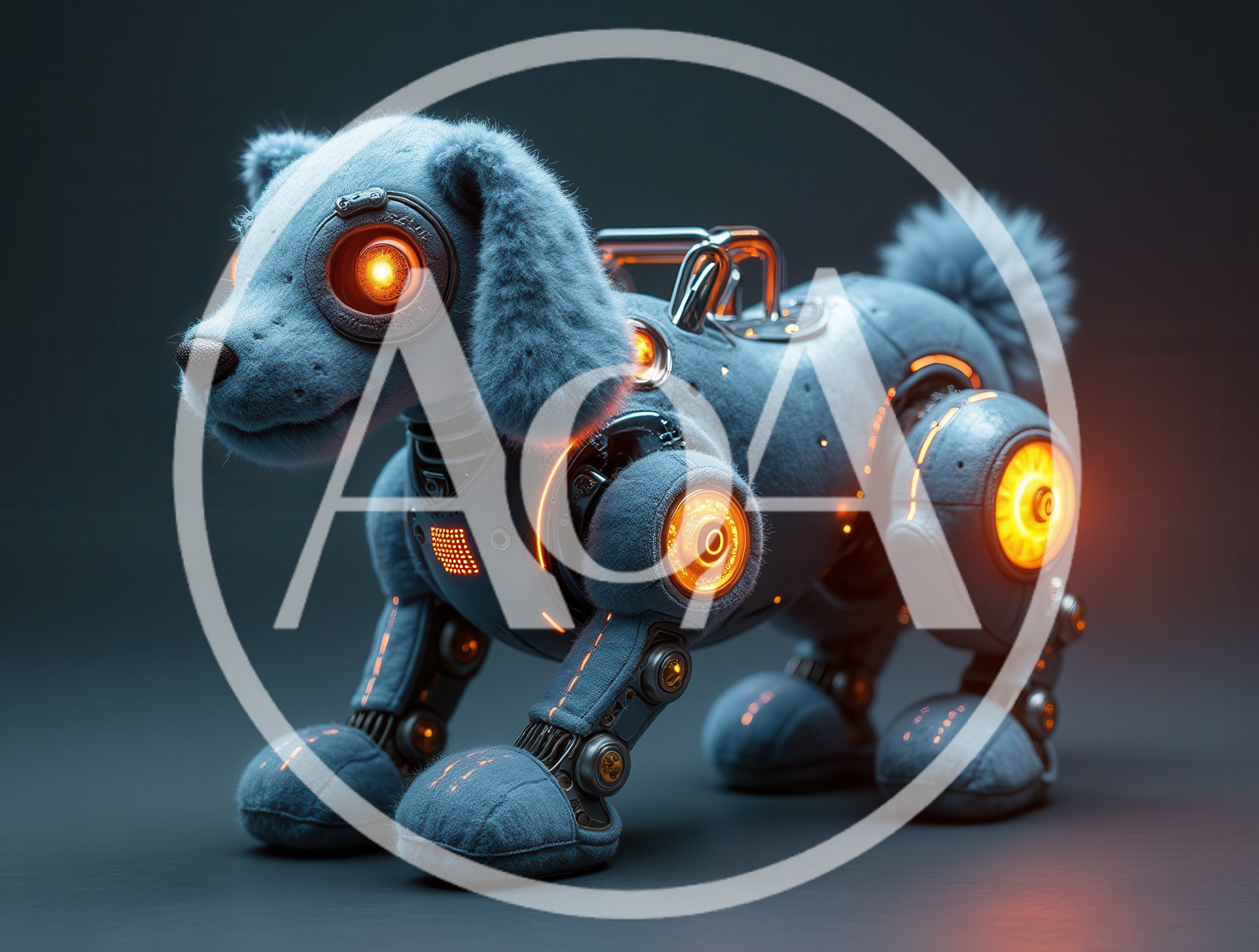 Futuristic Robotic Puppy Toy With Glowing Orange Lights