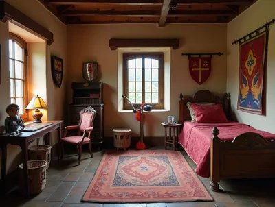 Medieval Themed Bedroom Interior With Knight Decor