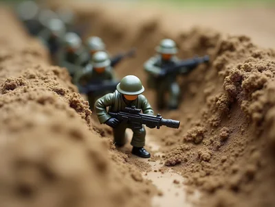 Toy Soldiers In A Miniature Trench