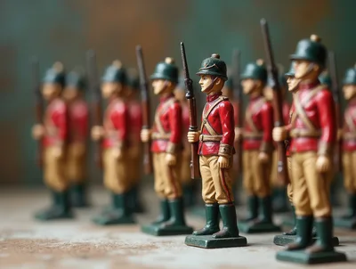 Miniature Toy Soldiers Standing In Formation