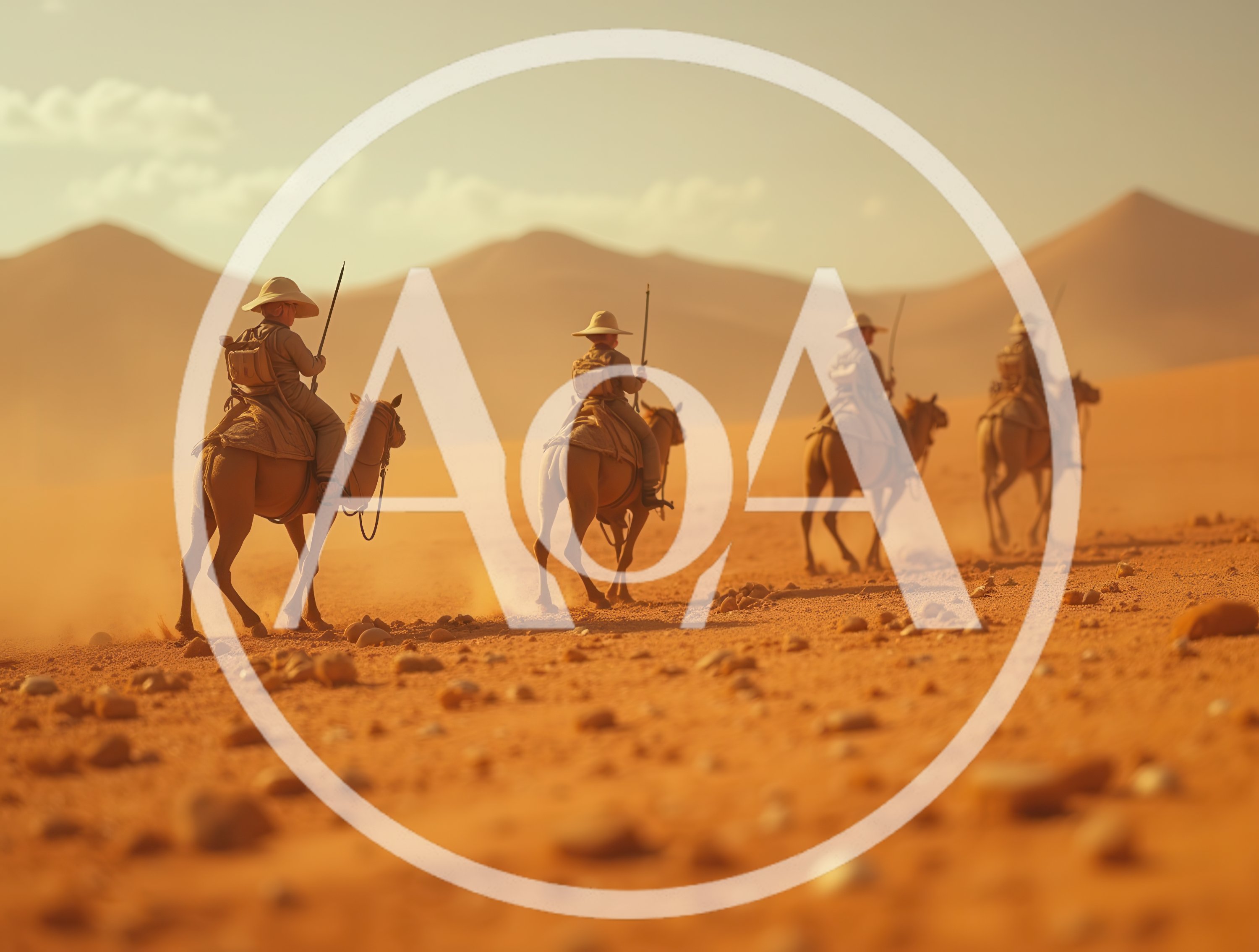 British Colonial Soldiers Riding Camels Across Desert