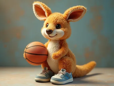 Cute Cartoon Kangaroo Holding A Basketball