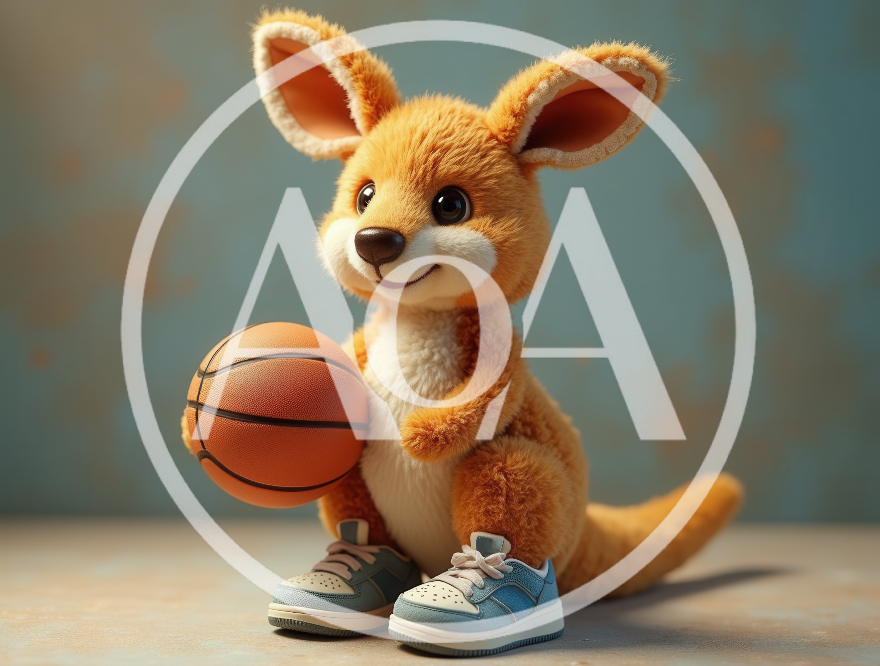 Cute Cartoon Kangaroo Holding A Basketball