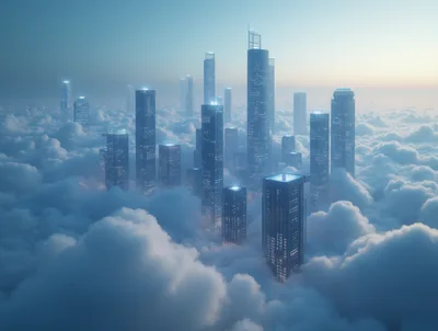 Futuristic Skyscrapers Rising Above Dense Clouds