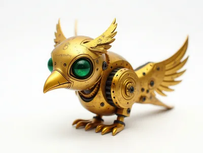 Steampunk Mechanical Golden Bird Figurine