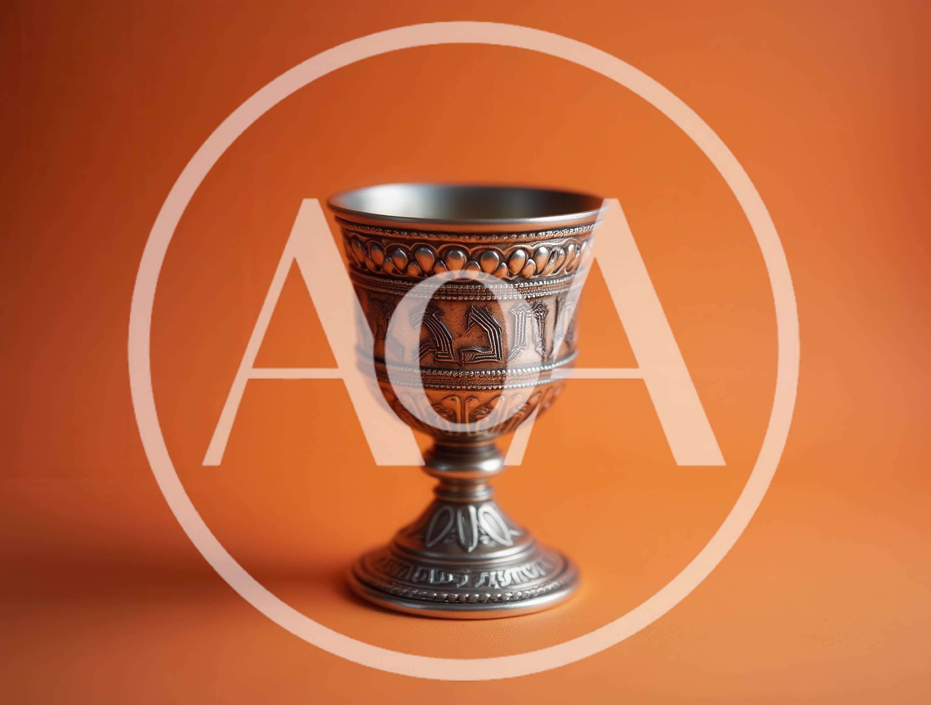 Ornate Silver Kiddush Cup on Orange Background