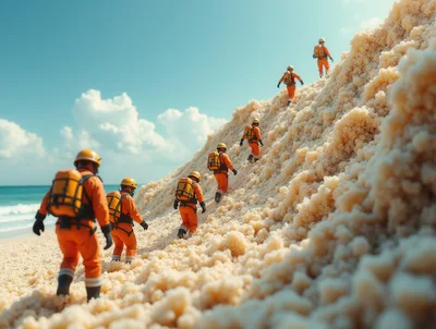 Rescue Team Climbing A Large Sand Dune