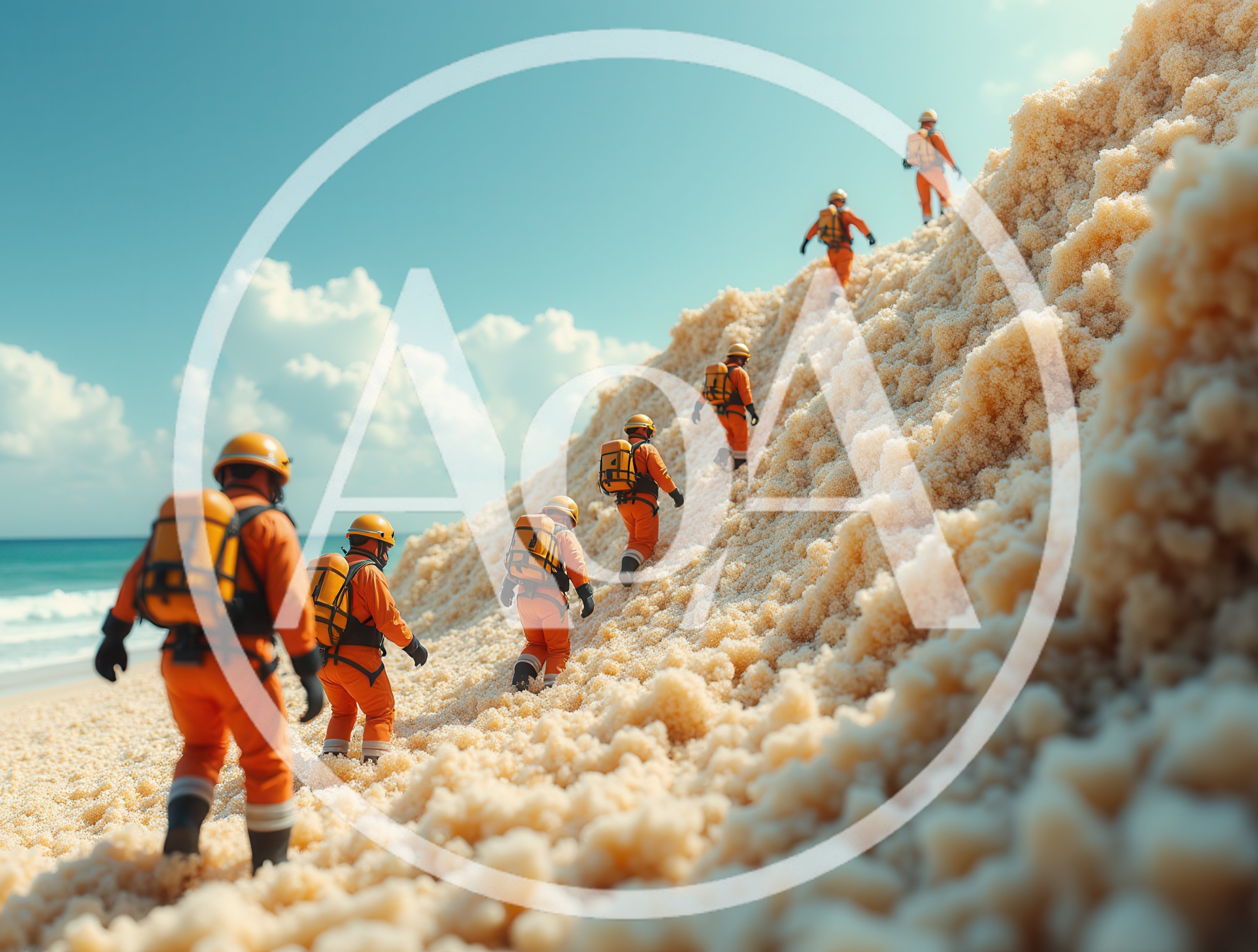 Rescue Team Climbing A Large Sand Dune