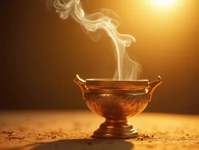 Golden Incense Burner With Rising Smoke