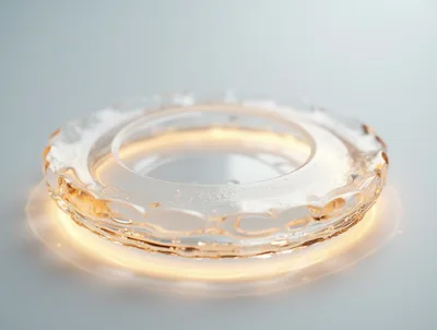 Abstract Glass Ring With Glowing Golden Light