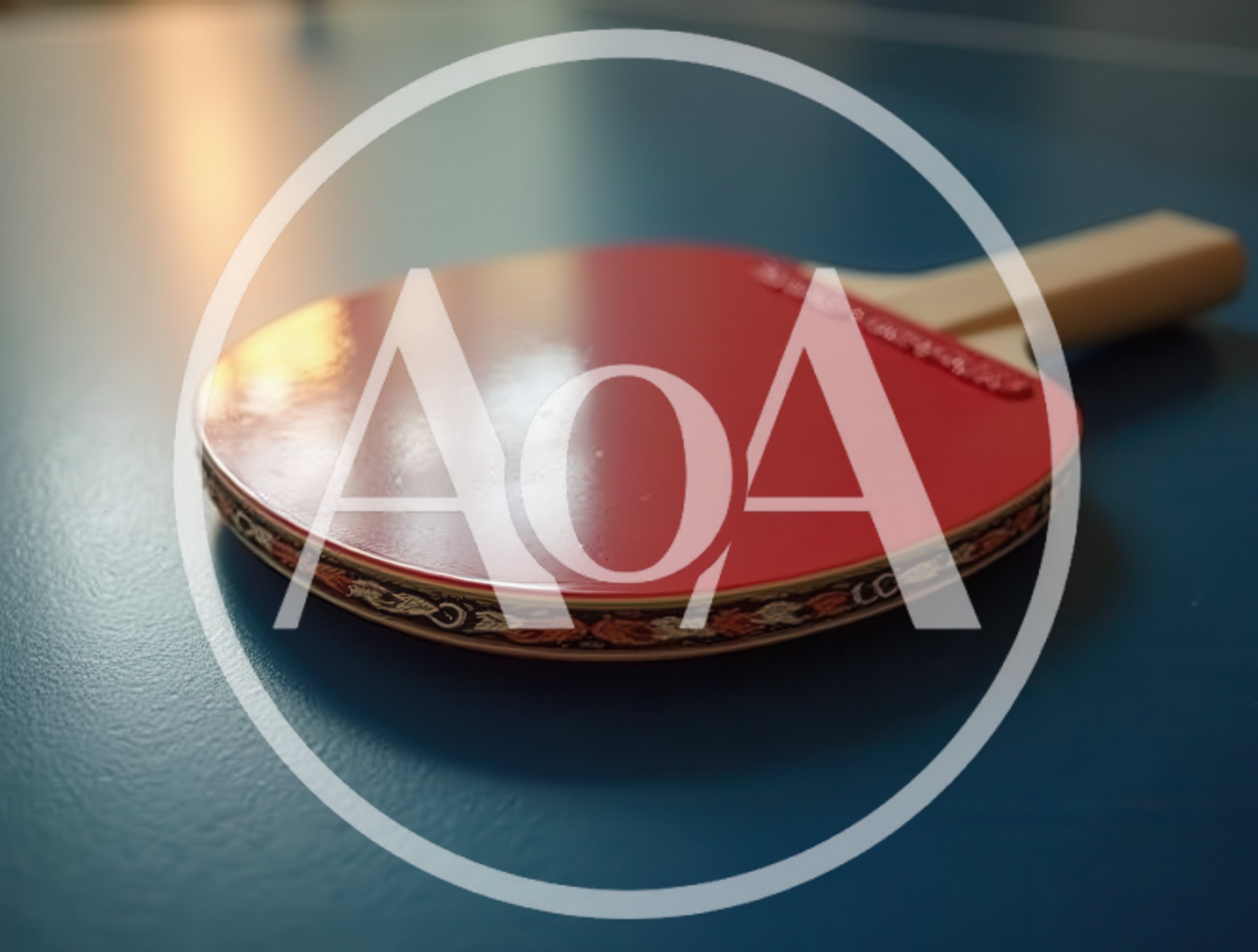Table Tennis Racket Resting On A Blue Table