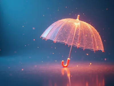 Glowing Transparent Umbrella With Floating Particles