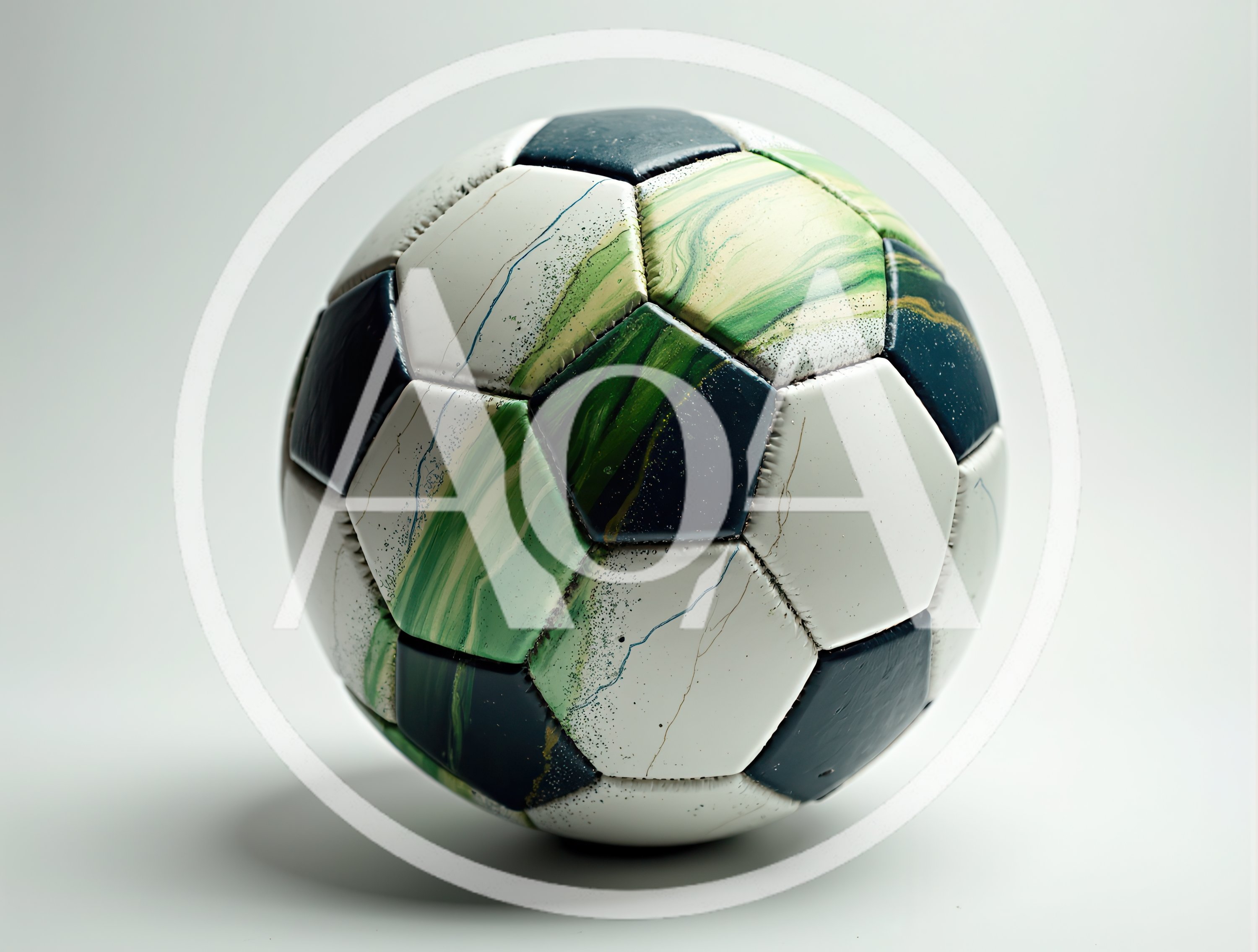 Soccer Ball With Green And White Marble Pattern