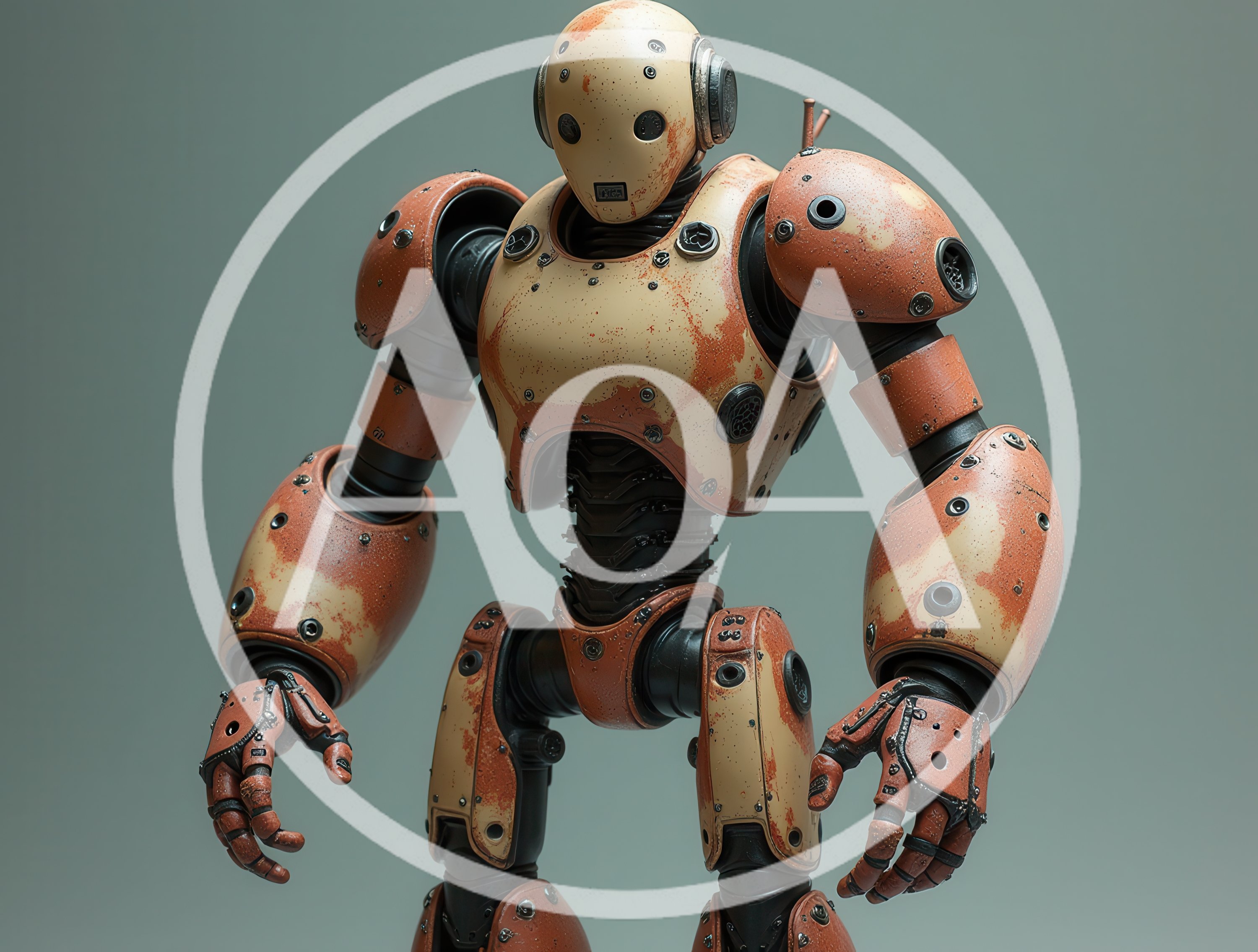 Weathered Industrial Robot Standing In Studio