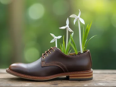 Wind Turbine Models Growing From A Leather Shoe