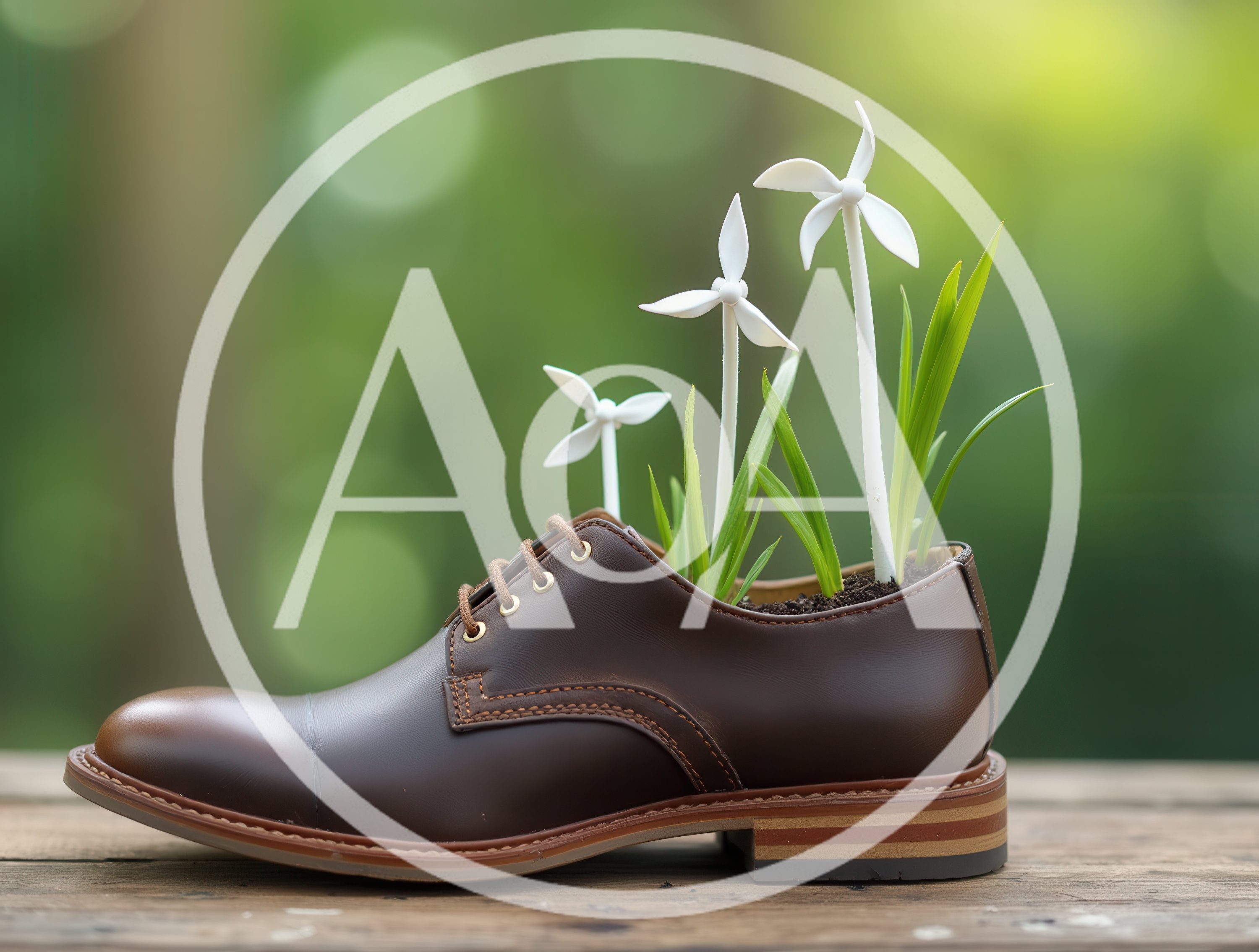 Wind Turbine Models Growing From A Leather Shoe
