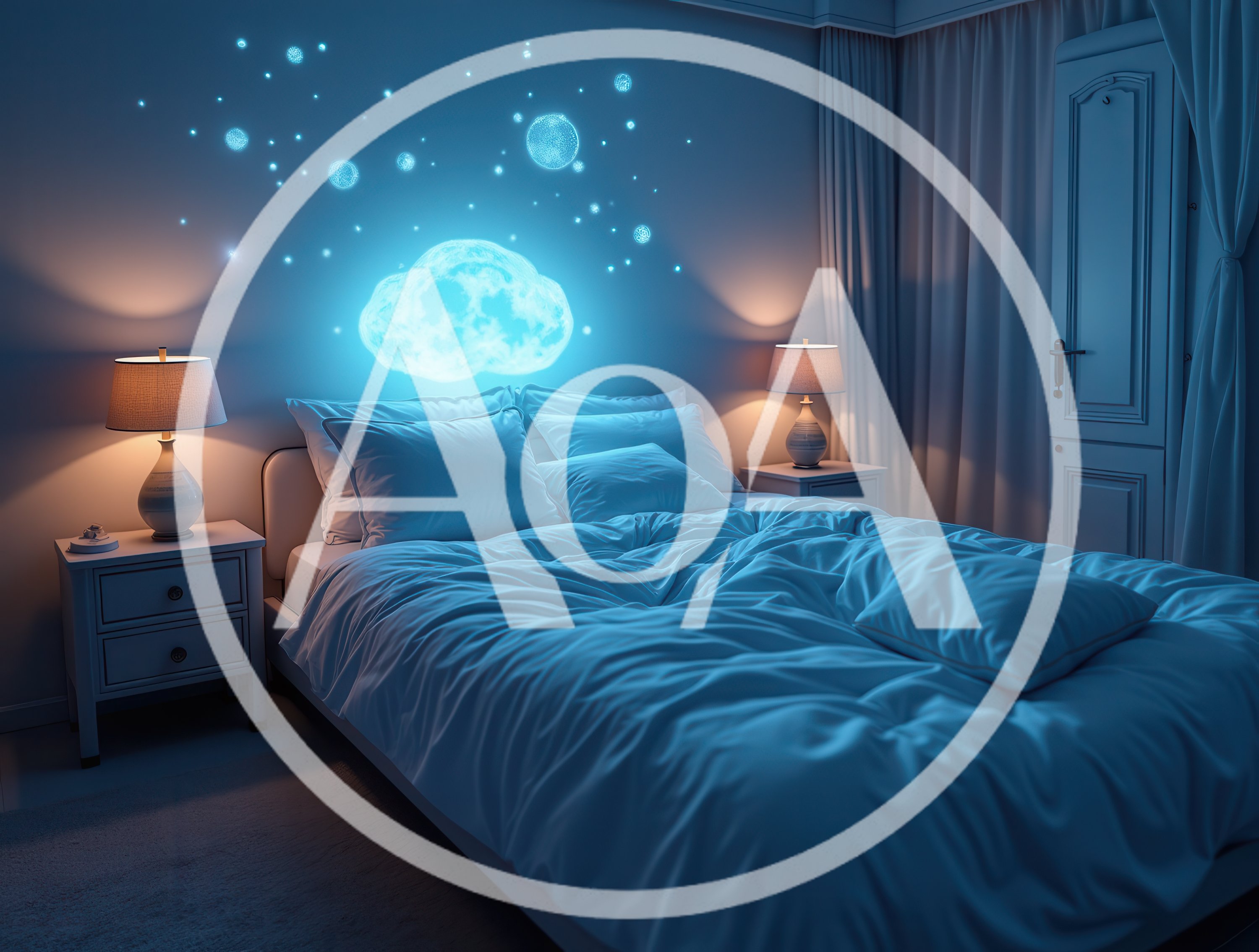 Bedroom Interior With Glowing Cloud Wall Art