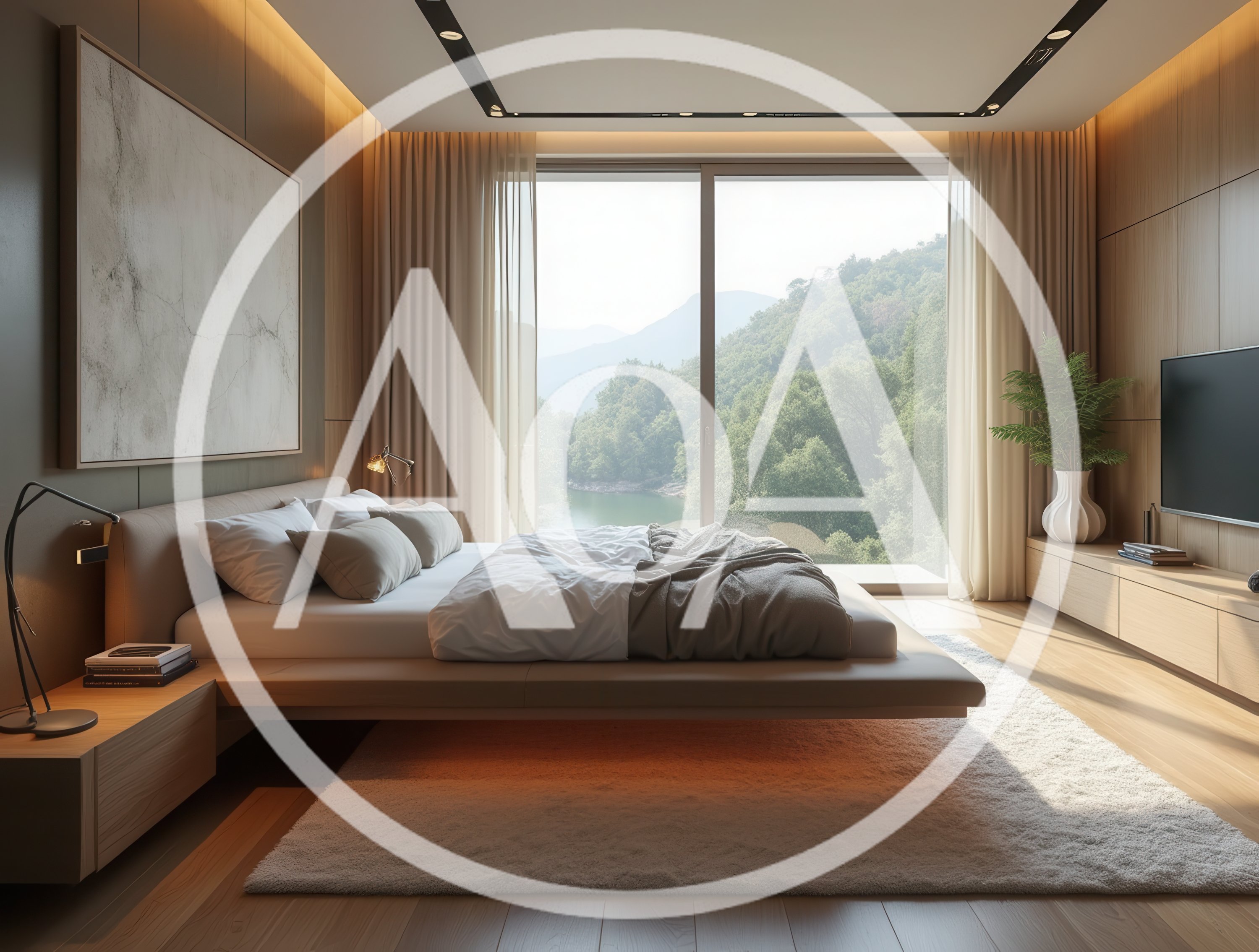 Modern Minimalist Bedroom With Scenic Mountain View