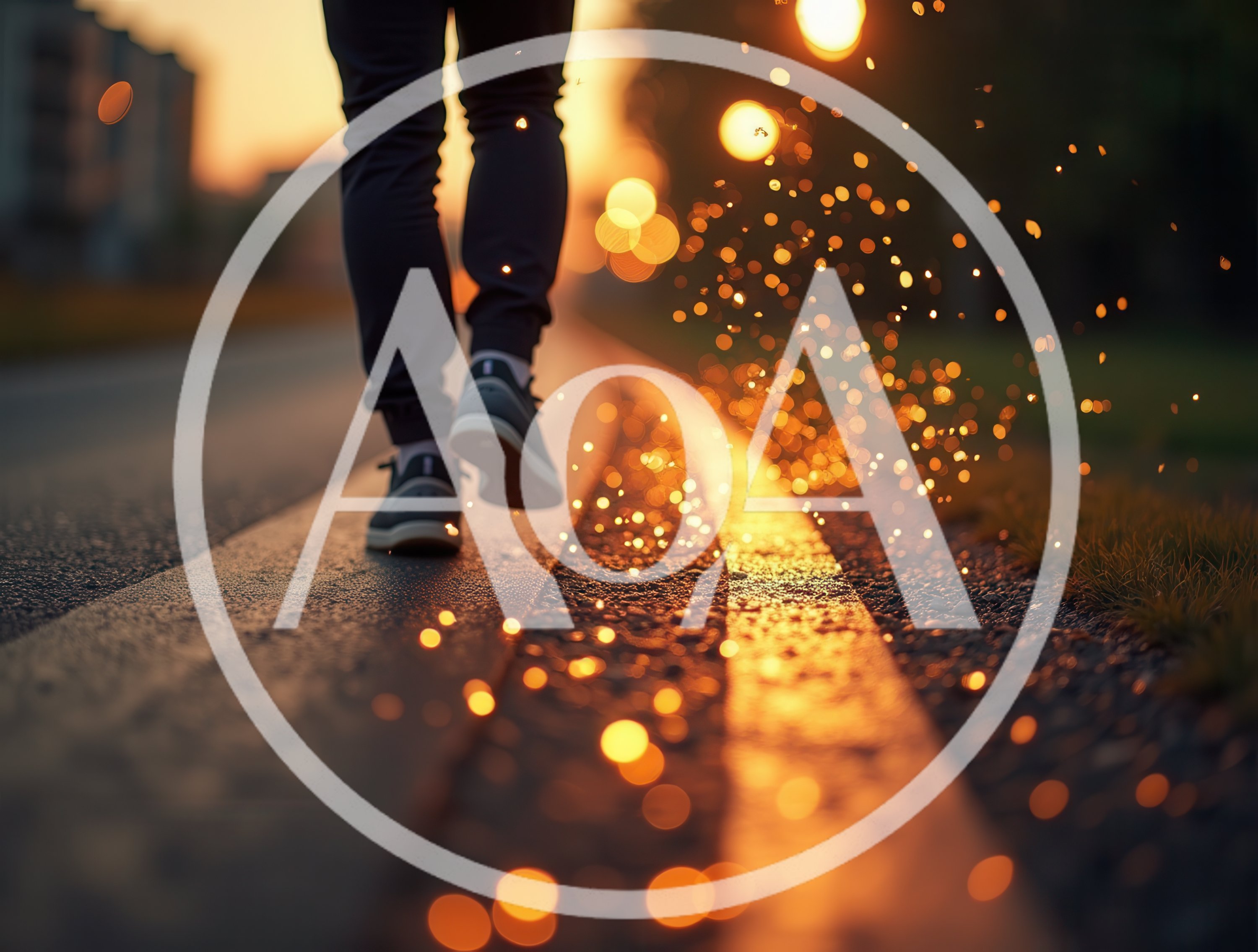 Person Walking Along Road With Glowing Bokeh Sparks
