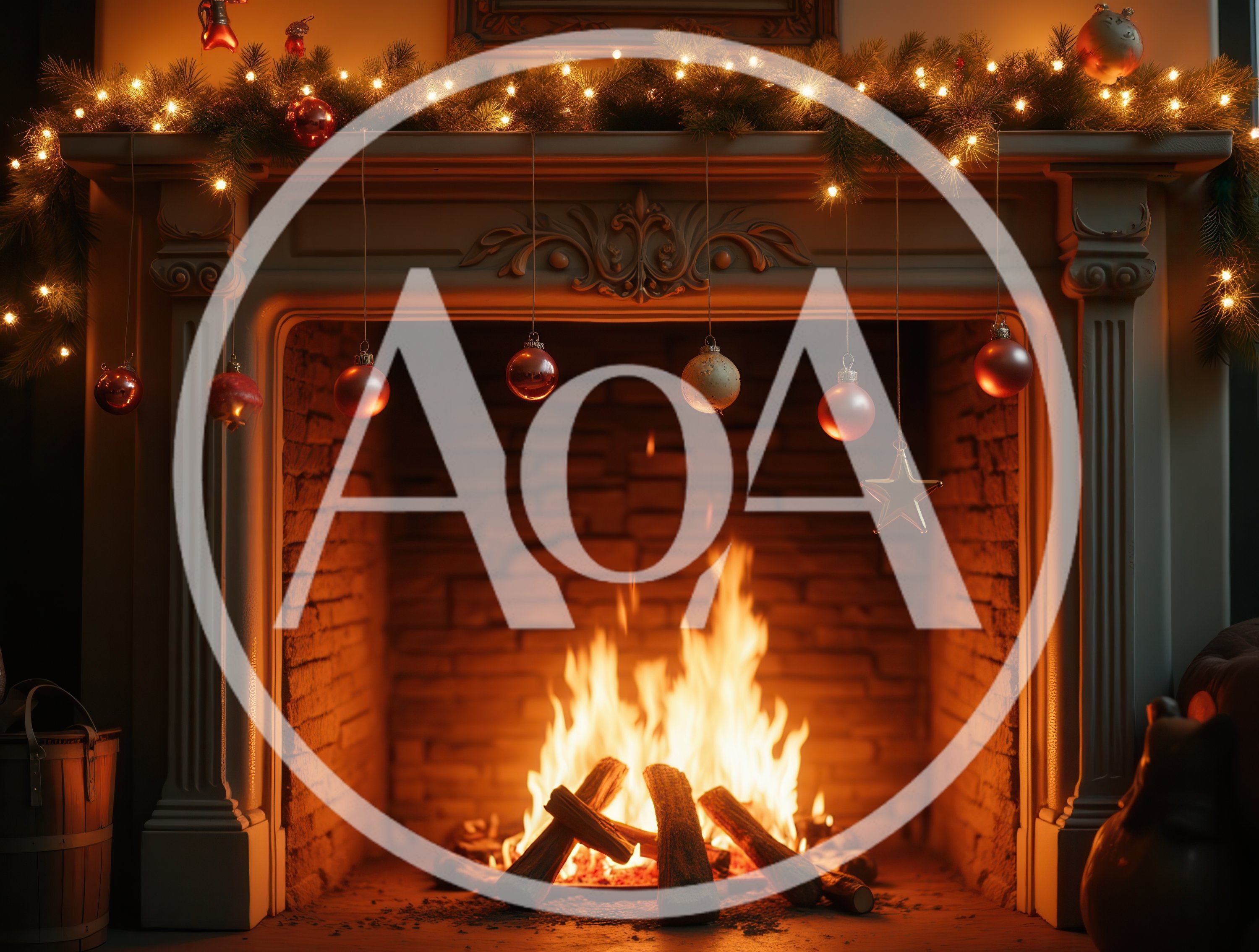 Cozy Christmas Fireplace Decorated With Ornaments And Lights