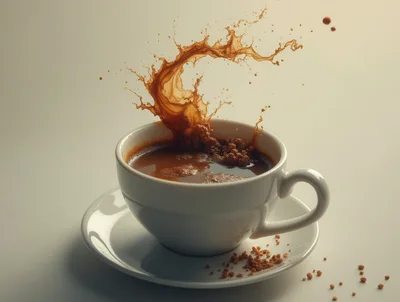Coffee Splashing Out Of A White Ceramic Cup