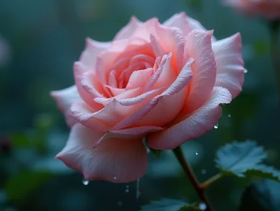 Single Pink Rose With Dew Drops