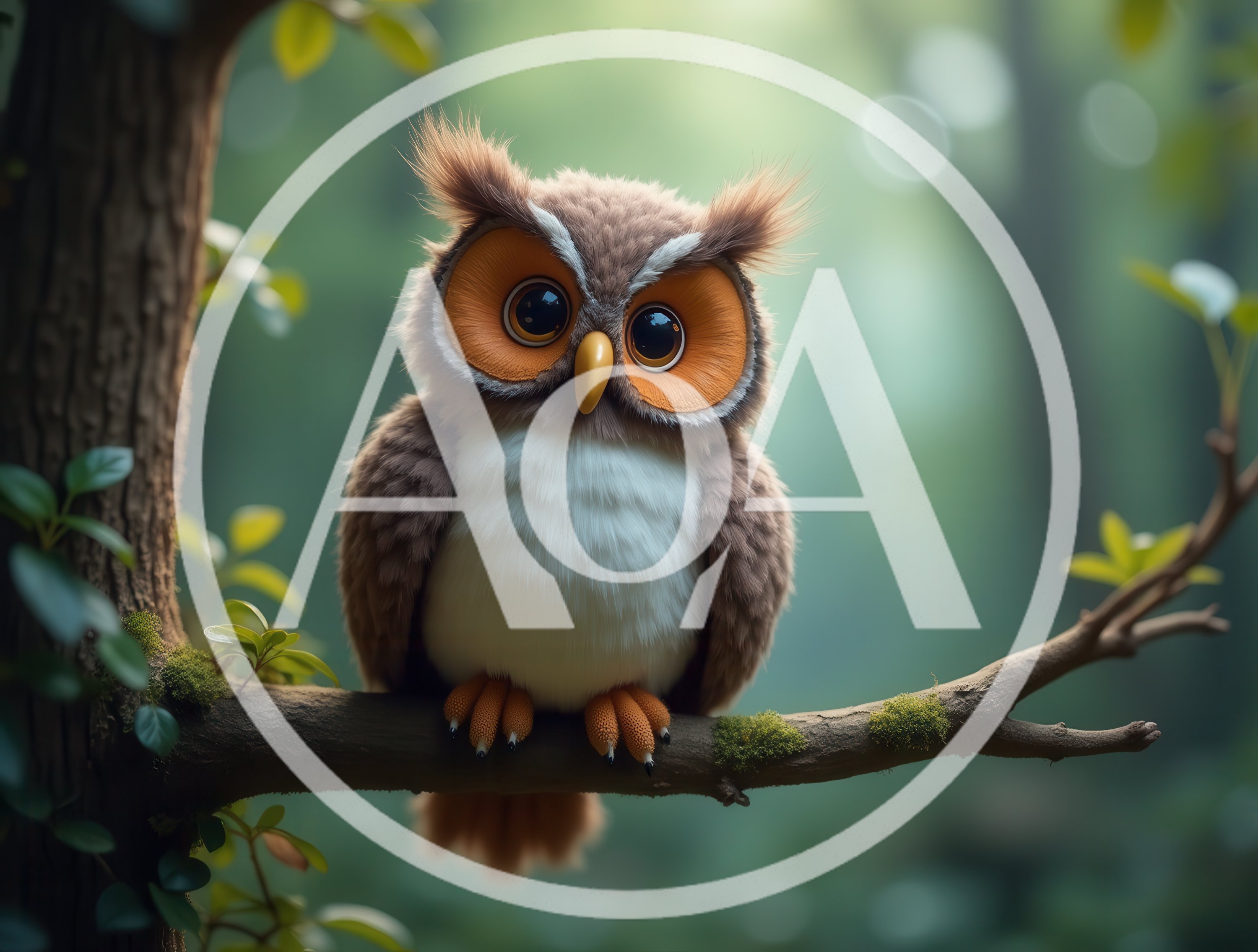 Cute Fluffy Owl Perched On A Tree Branch