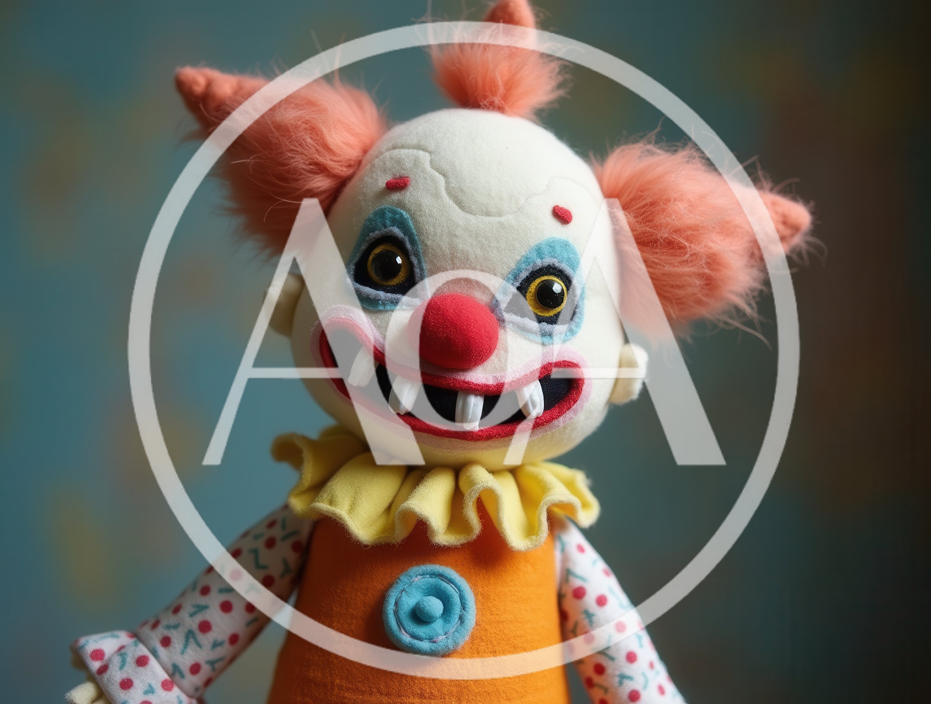 Creepy Clown Doll With Orange Hair And Yellow Ruffle