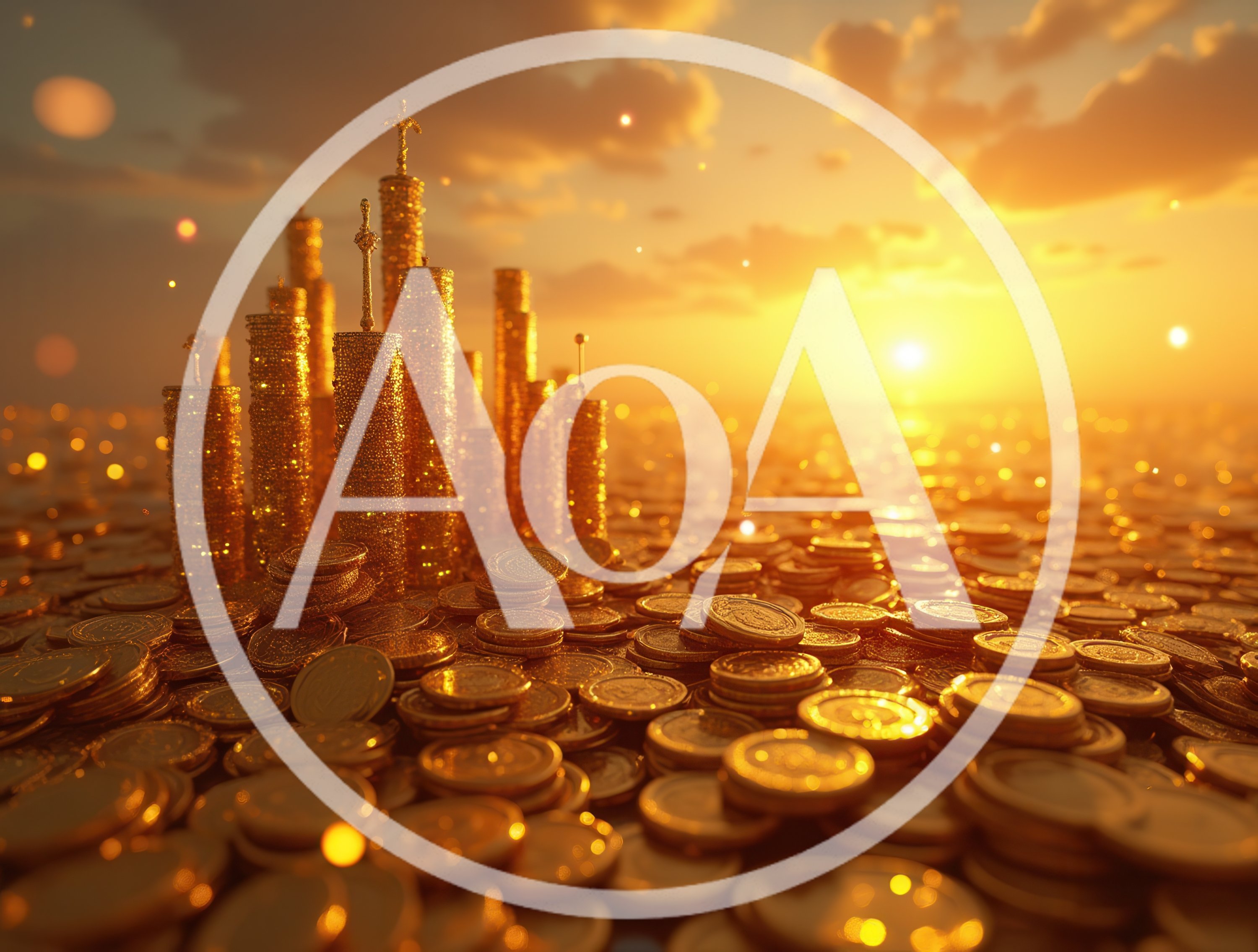 Golden Coin Towers Under A Sunset Sky