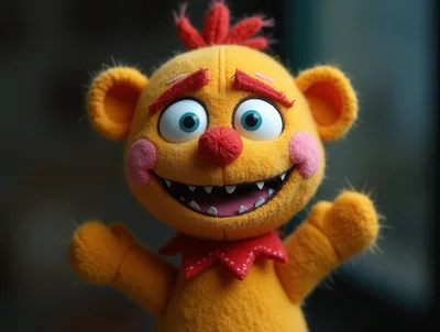 Yellow Plush Puppet Character With Red Accents