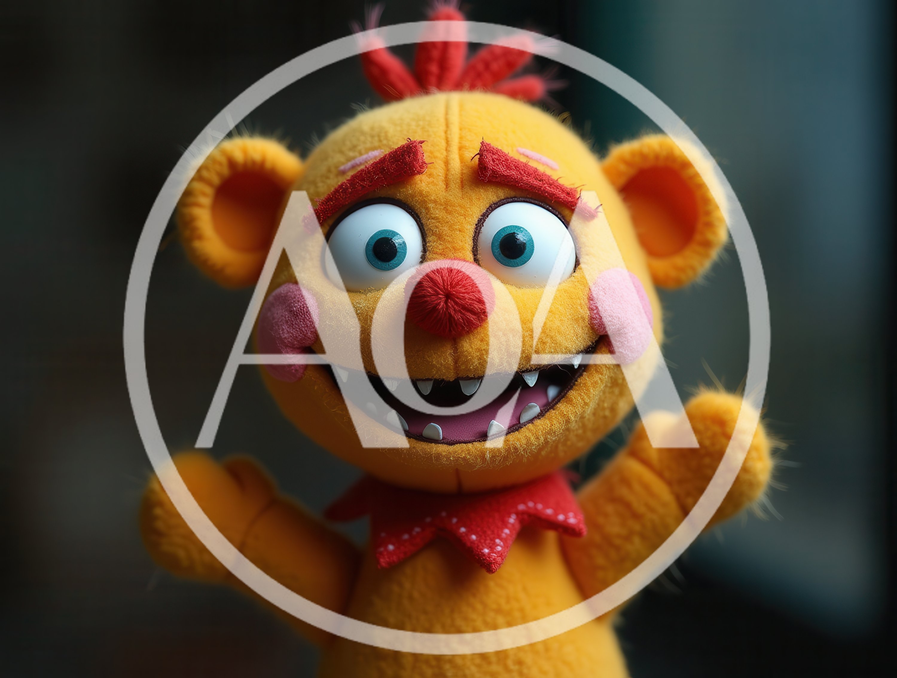 Yellow Plush Puppet Character With Red Accents