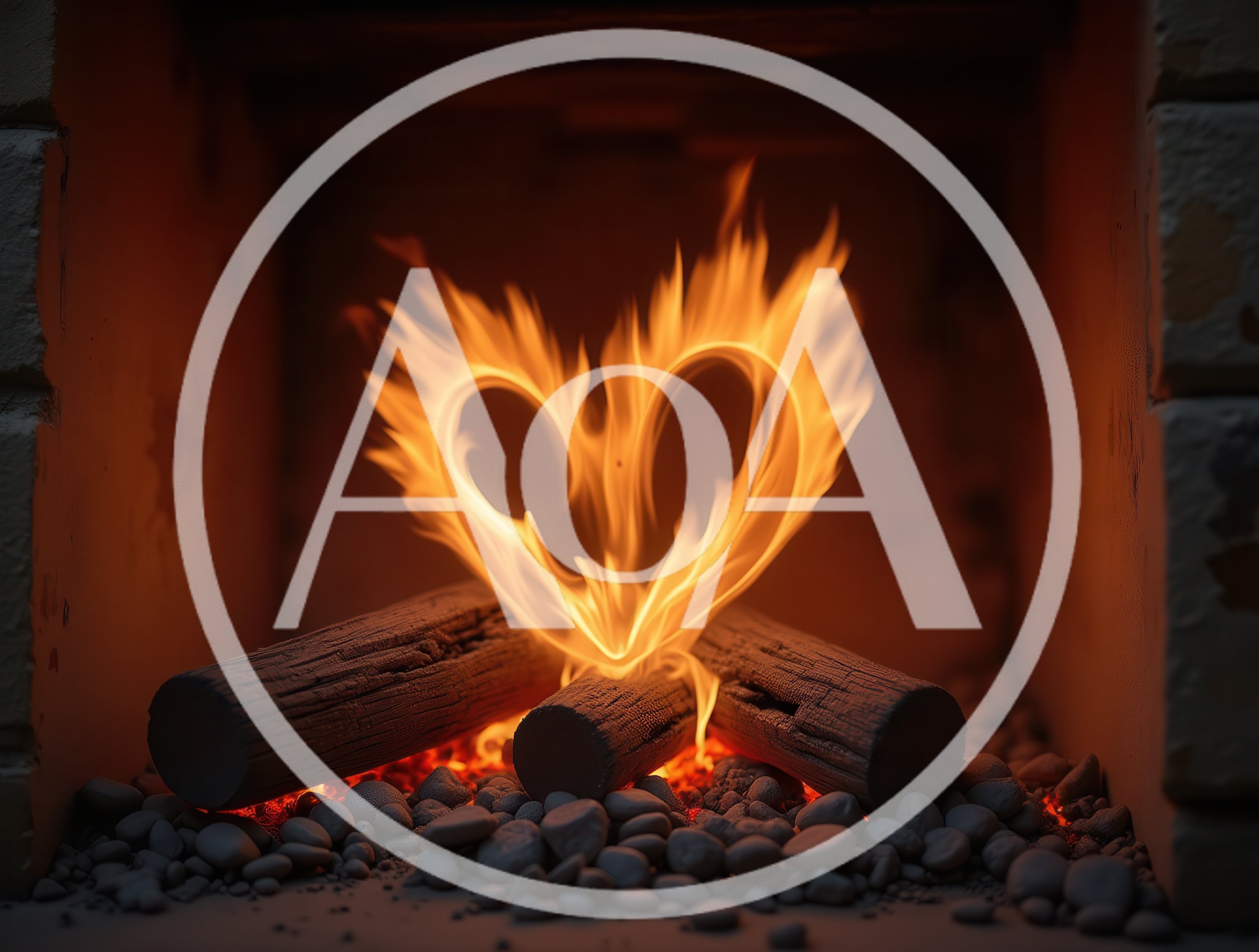 Heart Shaped Fire Burning In A Stone Fireplace