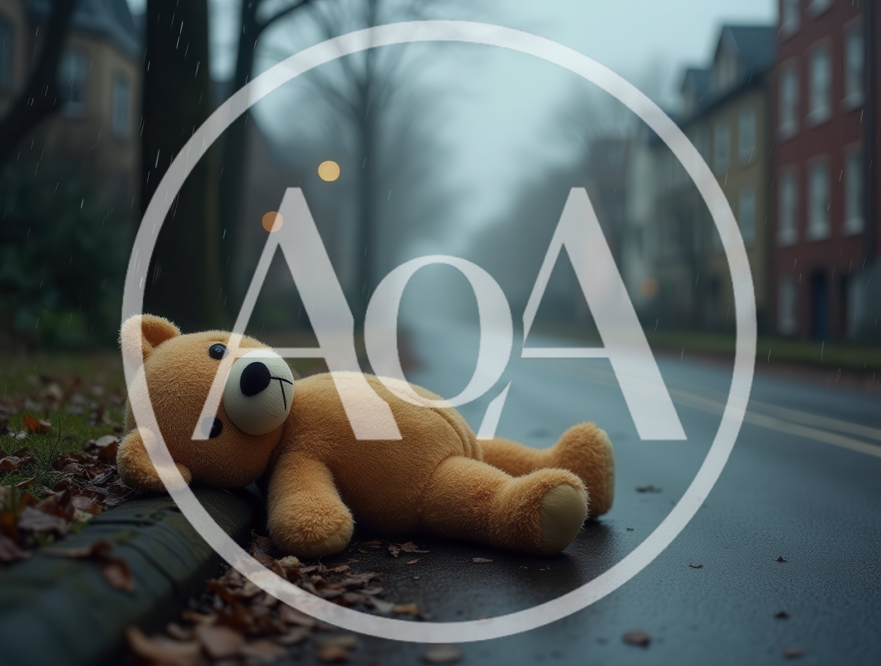 Lost Teddy Bear Lying On A Rainy Street